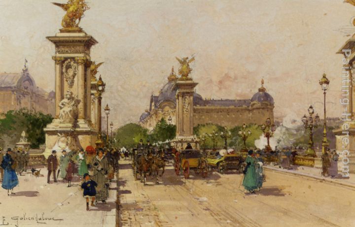 Le pony Alexandre III et le grand palais painting - Eugene Galien-Laloue Le pony Alexandre III et le grand palais art painting